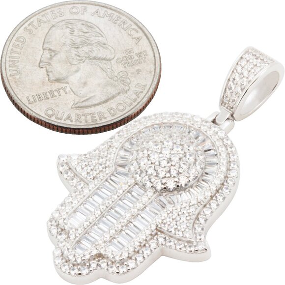 925 Sterling Silver AAA Cubic Zirconia Hamsa Hand Pendant